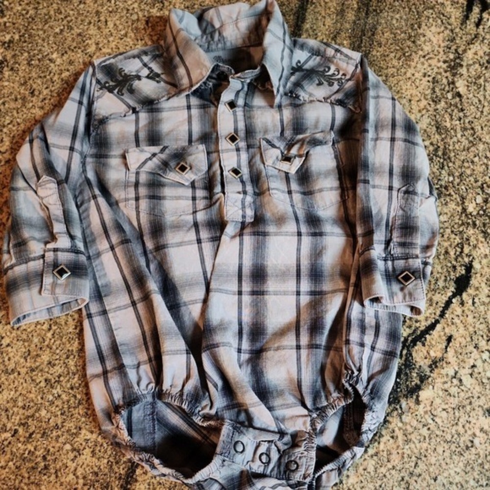 Wrangler Kid's‎ 24M Plaid Button Down One-Piece Romper